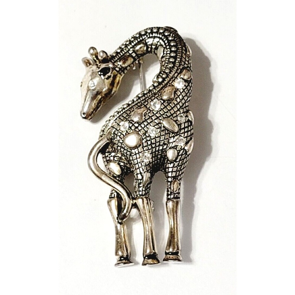 Vintage Silver Giraffe Brooch Pin Premier Designs Rhinestone Jungle Animal